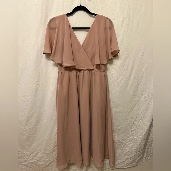 New JJ's House V-Neck Chiffon Lace Up Back Midi Dress in Pink Size Large - Picture 4 of 7